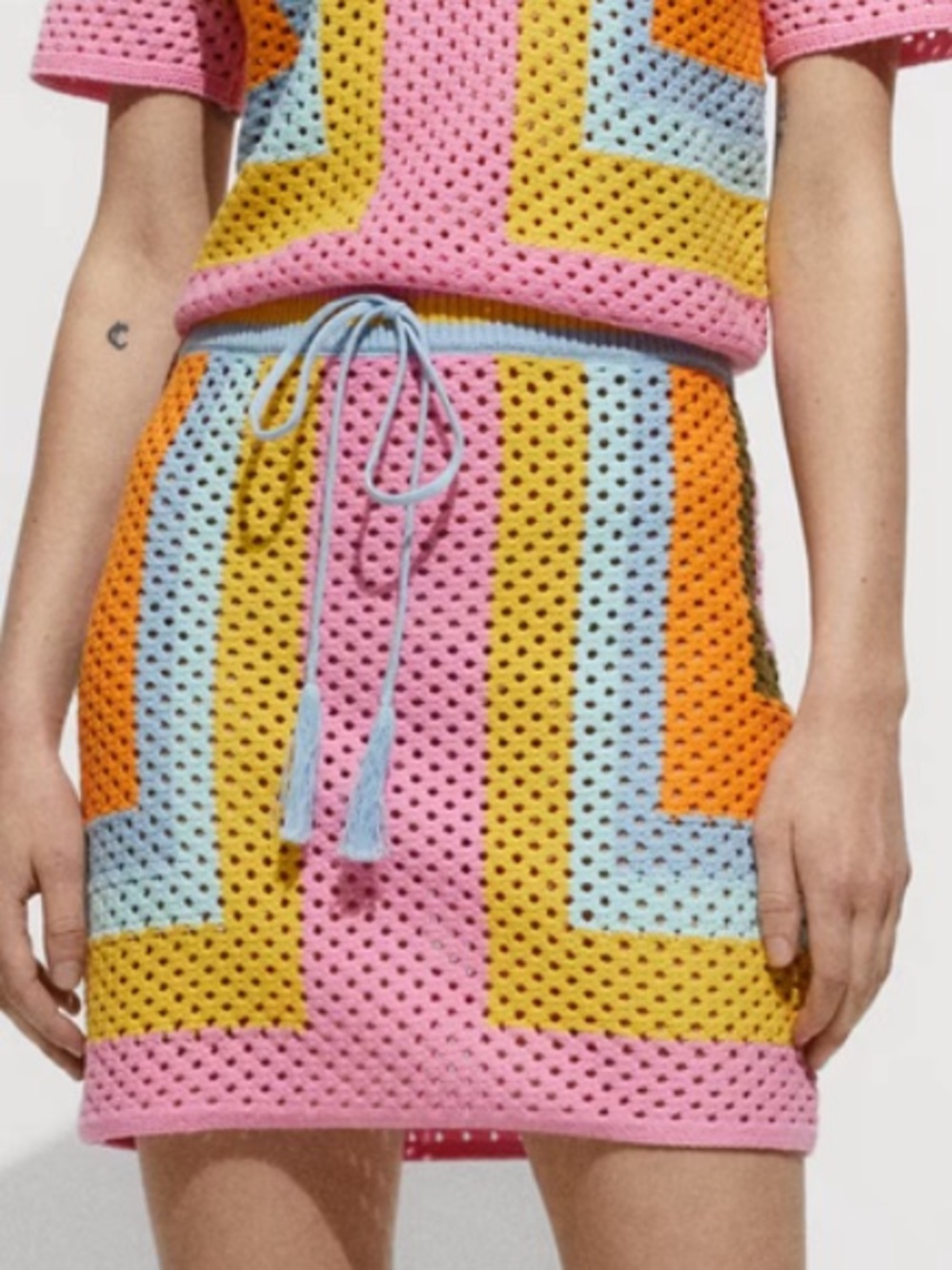 Mango Women's Drawstring Crochet Mini Skirt Size M